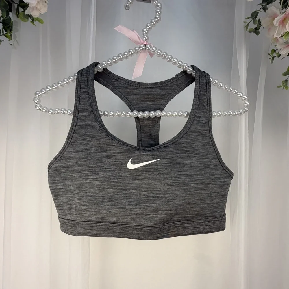 Nike Pro Dri-FIT Swoosh Small-Support Racerback Sports Bra in Carbon Heather